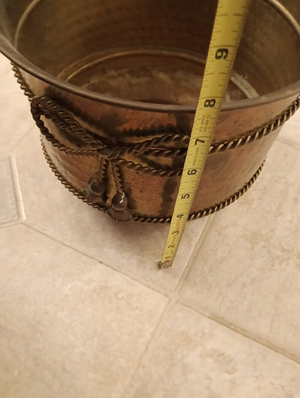 Vintage Large Brass Planter with Bow Detail (8"H X 9 1/2" W) - Picture 5 of 9
